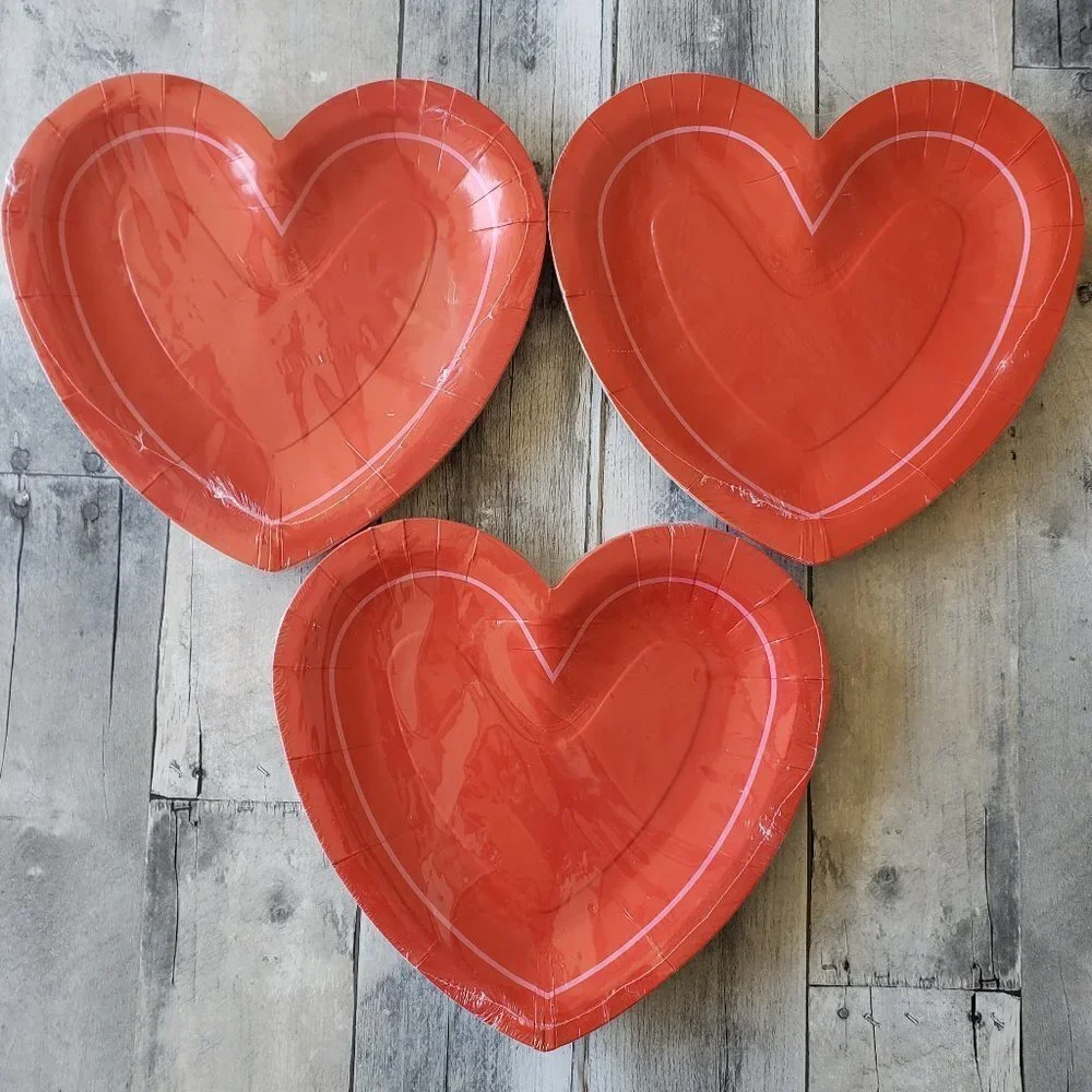 NWT - (Set of 30) Red with a Pink Accent Heart Paper Plates